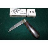Rogers pocket knife with single cut off pen blade, steel bolster and resin handle