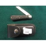Small folding single bladed Witness, Sheffield pocket knife in black leather pouch