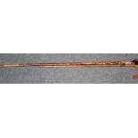 Alpine style walking stick with sheep's horn and metal collar L127cm, and another smaller walking