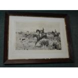 T Blinks, fox hunting scenes, pair of black and white engravings, signed by the artist, framed,