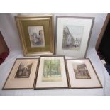 Watercolors of various street scenes including "The Gateway- Cambridge, St Johns College", "Temple