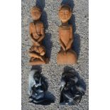 Eastern carved softwood figures of garden Goddess H50cm and another two black figurines (4)