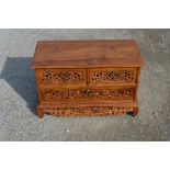 Eastern hardwood rectangular low chest with two short drawers above one long drawer W86cm D39cm