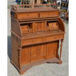 Eastern hardwood writing desk with galleried top and two drawers above fitted interior, four drawers