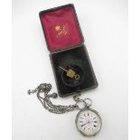 Ladies Swiss silver pocket watch inside engraved ?J.A. Buxton,? stamped 935, on silver chain with