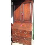 Geo. III red walnut/mahogany bureau bookcase, dentil cornice and fielded panel doors above a fall