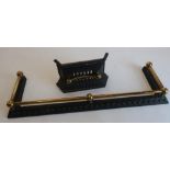 Victorian cast iron fire kerb, with scroll reeded detail, brass rail and ball finials W112cm D46cm