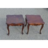 Pair of Rococo style lamp tables, shaped square top on cabriol legs, 51cm x 51cm x H43cm (2)