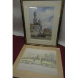 GP Turner (late 19th C): "At Bruges" watercolour, signed and dated 1896 (W25cm H34cm) and mid