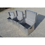 A graduated set of three aluminium flight style storage boxes, W66cm D45cm H53cm. Max (3)