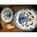 C19th M & Ca new stone Meissen blue and white dinner plates, decorated with flowers, matching bowls.