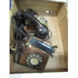 Mid 20th C FTTR continental telephone with copper body and Bakelite handset and a similar one