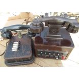 1950s dictograph telephone system in stained walnut case with Bakelite handset and support and a