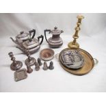 Collection of silver, silver plate and brassware, including two candlesticks
