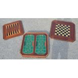 Games compendium table, inlaid lid with chessboard reverse, inner with backgammon board revealing