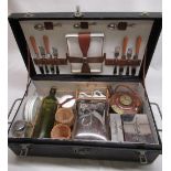 1920's G.W.S. & S. vintage trunk mounted four person picnic set, leather cloth bound trunk with