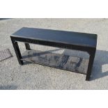 Georgian style ebonised side table with two drawers on square supports W160cm D45cm H77cm.
