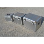 A graduated set of three aluminium flight style storage boxes, W66cm D45cm H53cm. Max (3)