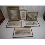 Gilt frame map of the road from Whitby to Durham, map of Derbyshire, three views of castles in
