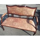 Edwardian mahogany frame 2 seat settee on pad feet