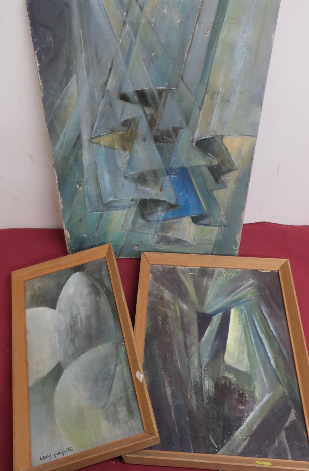 Lewis Creighton (British 1918-1996): Three abstract oils on canvas, signed, 23cm x 43.5cm, another