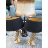 Large table lamp with faux red deer antler column design and faux hide shade H78cm and a pair of
