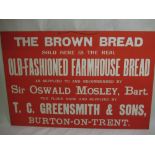 T.C.Greensmith & Sons Burton-on-Trent, "The Brown Bread" advertising board, 75cm x 49.5cm