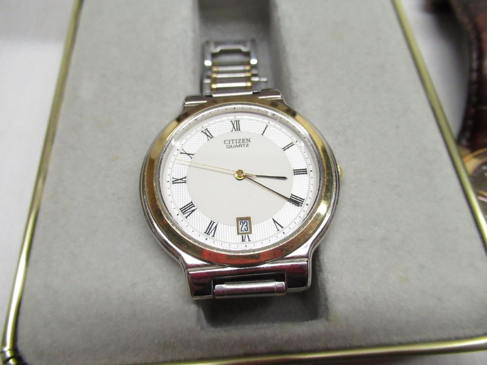 Citizen quartz wrist watch with date indicator, gold plated and stainless steel case on matching - Image 2 of 3