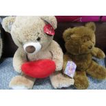 Golden brown TD Bear and a beige "Big Softy" bear holding love heart (2)