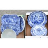 Collection of spode Italian pattern table ware including 2 shaped edge dishes, terrine and lid,