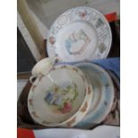 Selection of various Bunnykins dishes and bowls, Beatrix Potter birthday plates, Japanese hand