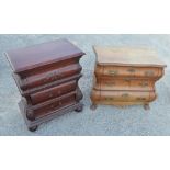 C20th Dutch mahogany Bombe chest of three drawers with serpentine shaped oak top, W76cm D44cm