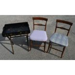 Pair of early C19th simulated rosewood bedroom chairs, brass inlaid top rail and stuffed over