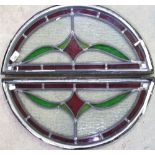 Pair of double glazed D shaped stained glass panels W55cm L25cm