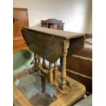 Small oak drop leaf occasional table with turned supports 68cm x 60cm x 53cm