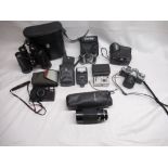 Osahi Pentax 16 x 50 binocular, Minolta X62, Olympus, FujuFilm and Nikon cameras, Vivitar