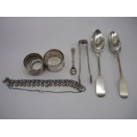 Collection of Foreign metalware incl. pair of Fiddle pattern spoons stamped 800, pr of similar sugar