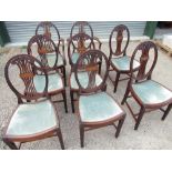 Set of eight (6+2) Maple & Co. Hepplewhite style mahogany dining chairs, oval pierced backs with