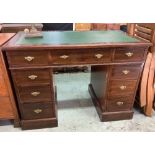 Mahogany twin pedestal desk with ivorine makers plaque for Holliday, Son & Co Ltd with eight short