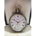 Swiss, retailed by Harris Stone Leeds, silver cased open faced keyless pocket watch, white enamel