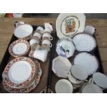 Early C20th English bone china tea service with burnt amber border and hand painted rose