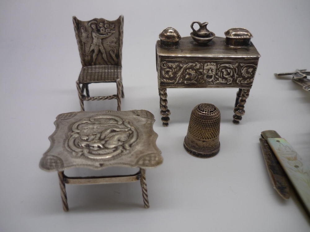 Victorian miniature silver serpentine front single drawer sideboard L4.5cm, import mark London 1892, - Image 3 of 5