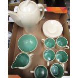 Art Deco period Susie Cooper fifteen piece cream and bottle green coffee service marked Susie