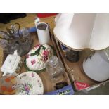 Various ceramics, glassware, brass & glass condiment set, white tiptop jug, As prey & Co, London.