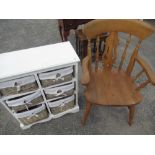 Cream laminate chest with 6 sea grass drawers W63cm D27cm H76cm, C19th style beach farm house
