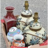Sang De Birth style vase, H26cm, Qutani vase, Chinese ginger jar and a pair of oriental table