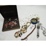 Selection of costume jewellery, incl. bangle, Berge watch, hardstone necklace, Oliver Bonas quartz/
