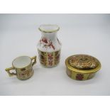 Royal Crown Derby 1128 Old Imari pattern - miniature oval patchbox and cover H6cm, mallet shaped