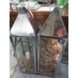 Pair of large modern outdoor lanterns with chrome case and four glass panels H86cm