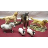 Beswick Clydesdale heavy horse H21cm Beswick Dartmoor pony H13cm, two Beswick rams, Beswick "The